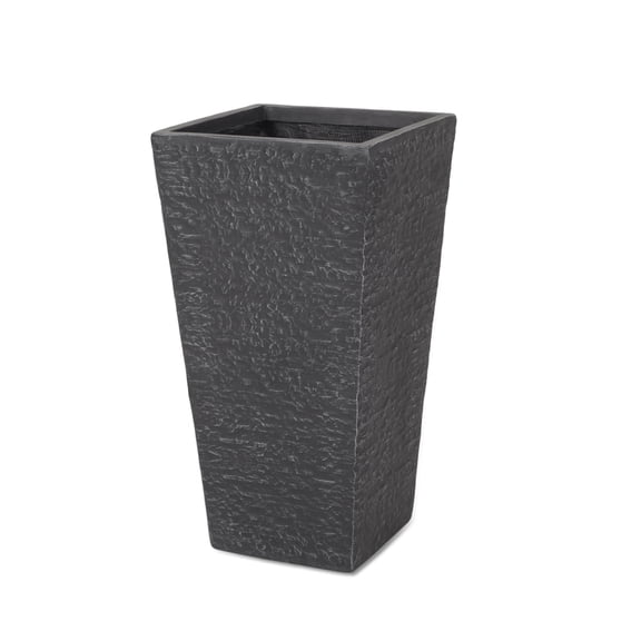 Gray Rough Natural Stone Textured Tapered Tall Square Magnesium Oxide Planter Pot,15.5"W29.75"H