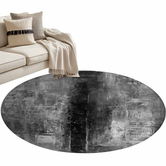 Gray Round Area Rug 3 FT, Small Kitchen Bathroom Mat, Retro Oil Painting Modern Abstract Art Aesthetics Washable Indoor Outdoor Throw Runner Carpet Non-Shedding Doormat for Table Shower Sofa Entryway