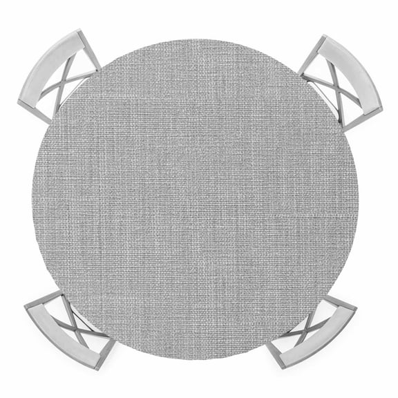 Gray Round Fitted Tablecloth with Elastic Edge, Waterproof Table Cloth Table Cover for 45"-54" Tables, Farmhouse Burlap Solid Grey Color Modern Linen Texture Tablecloths for Dining Picnic Outdoor