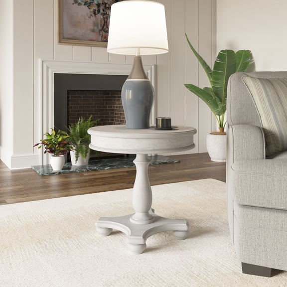 Gray Round Solid Wood Table From - 24" Depth, Coastal Appeal, Effortless Assembly End Table, In Height, Splendor, Easy To Up