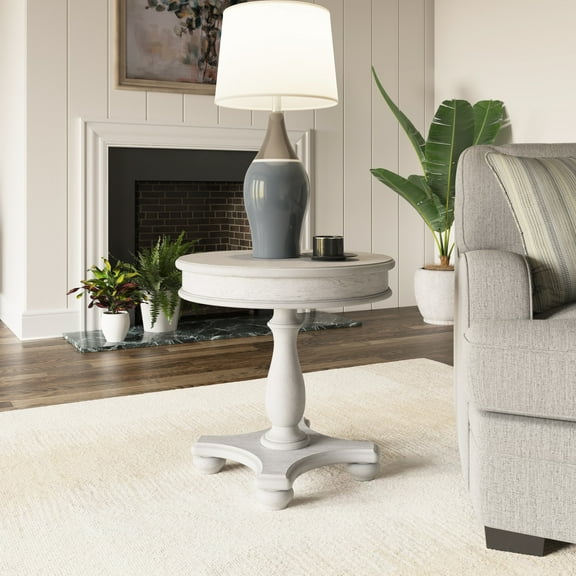 Gray Round Solid Wood Telephone Table - 24" Size, Coastal Theme, Easy Assembly From Depth, Beauty, Setup