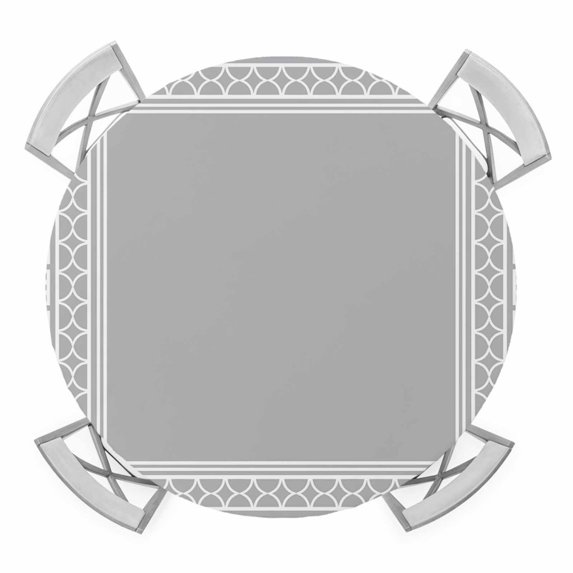 Gray Round Table Cover, Boho Diamond Pattern Border Rustic Southwestern Waterproof Fitted Tablecloths for 55"-60" Tables, Washable Picnic Table Cover for Camping Dining Indoor Outdoor