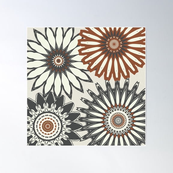 Gray Rust Floral Abstract Poster Wall Art, Modern Wall Decor For Living Room Bedroom, 17x17 UNFRAMED