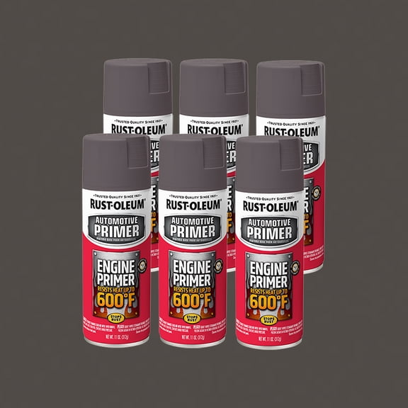6 Pack, Gray, Rust-Oleum Automotive Engine 600 Degree Flat Enamel Spray Primer-363573, 11 oz