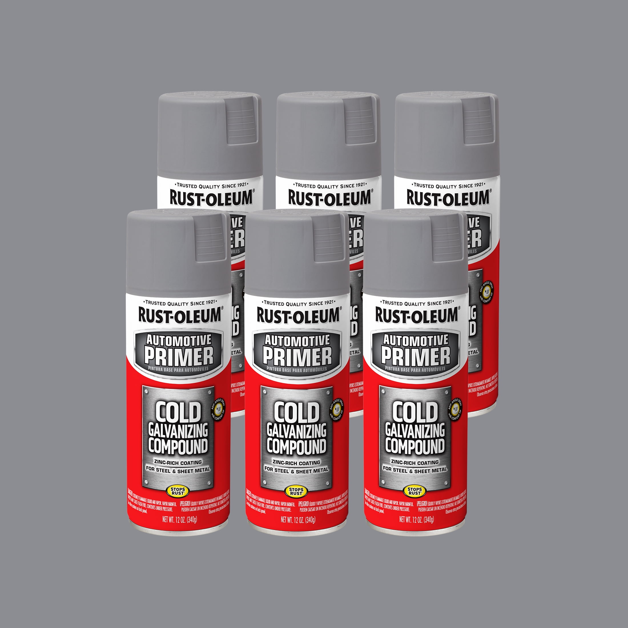 6 Pack, Gray, Rust-Oleum Automotive Flat Cold Galvanizing Compound Spray-249324, 12 oz