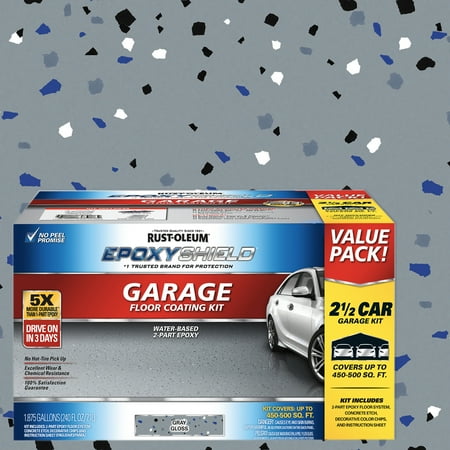 Gray, Rust-Oleum EpoxyShield Water-Based Epoxy Garage Floor Coating-251870, Gloss 2.5-Car, 2 Gal Kit, 1 Pack