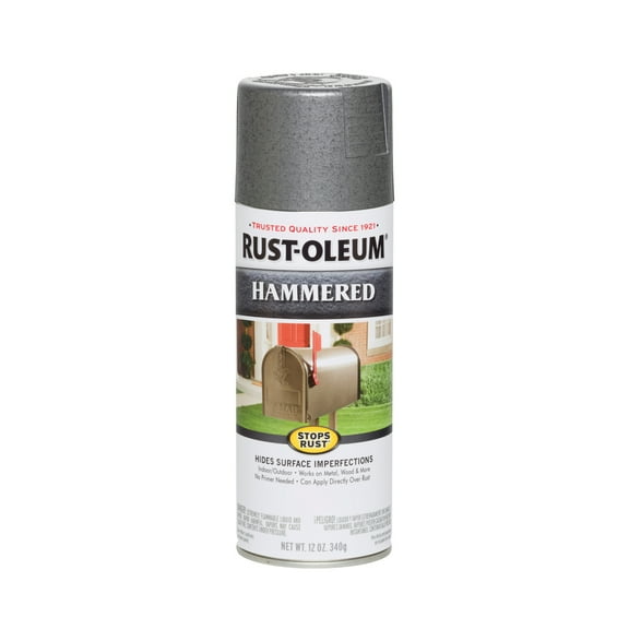 Gray, Rust-Oleum Stops Rust Hammered Protective Enamel Spray Paint-7214830, 12 oz, 6 Pack