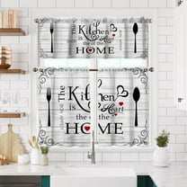 Gray Rustic Farmhouse Kitchen Curtains Short and Valance Set Grey Wooden Board Country Fork Dining Room Fabric Curtain Drapes Retro Cafe Curtains Valance for Home Decor