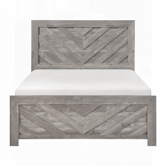 Gray Rustic Queen Size Panel Bed, 1pc Wooden Bedroom Furniture