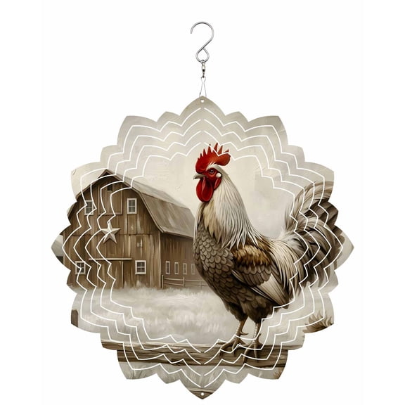 Gray Rustic Rooster Wind Spinner for Garden Yard 8In, Brown Barn Farmhouse Animal Country Farm 3D Stainless Steel Kinetic Hanging Wind Spinners Rustproof Outdoor Decor for Lawn Patio Home