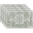 thumbnail image 1 of Gray Sage Green Boho Placemats Set of 4 Ethnic Bohemian Carpet Place Mats Washable Kitchen Dining Vintage Grey Geography Floral Linen Table Mats Stain Heat-Resistant for Home Party Indoor 12x18 in, 1 of 6