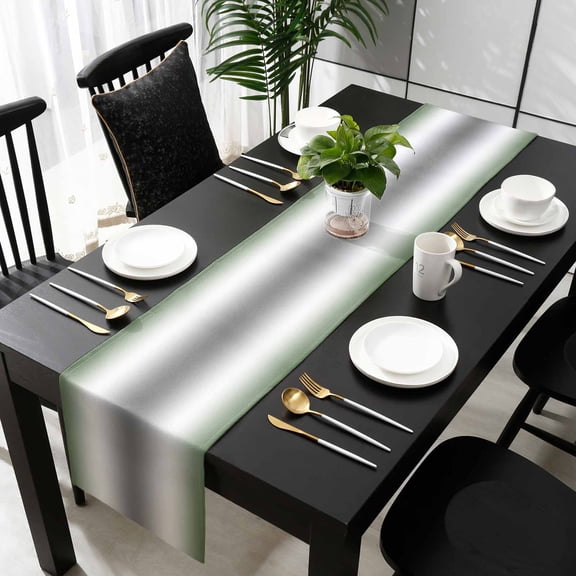 Gray Sage Green Cotton Linen Long Table Runner 13 x 108 inch Modern Gradient Geometric Non-slip Rectangular Dining Table Decor for Wedding Party Holiday Dinner
