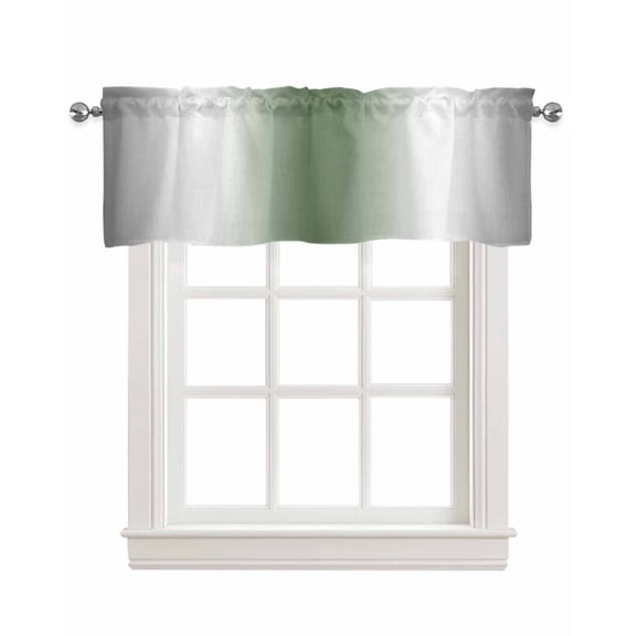 Gray Sage Green Kitchen Valances for Windows Farmhouse Linen Window Valance Curtain for Living Room Window Treatment Modern Gradient Geometric Valance Rod Pocket Topper Drape, 60 x 18 Inch