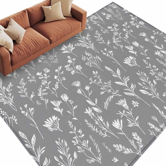 Gray Sage Leaves Area Rug 6x9ft Boho Floral Leaf Non-Slip Washable Square Rugs Soft Felt Indoor Floor Mat for Bedroom Kitchen Living Room Bathroom