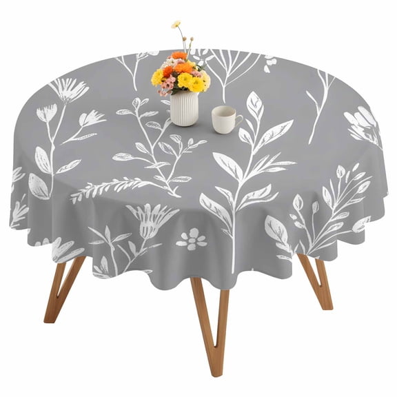 Gray Sage Leaves Round Tablecloth 54 inches Boho Floral Leaf Waterproof Oil-Proof Table Cloth Round Table Cover for Holiday Party Picnic Dinner Decor Indoor and Outdoor Use