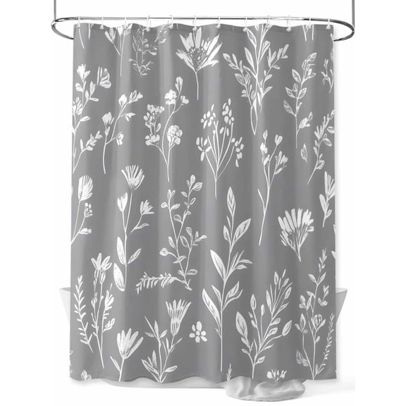 Gray Sage Leaves Shower Curtain, Boho Floral Leaf Waterproof Shower Curtain Set with 12 Hooks Lightweight Washable Fabric Shower Curtains for Bathroom 36x72 Inches