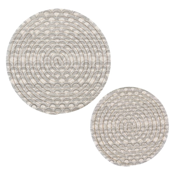 Gray Scallop Pattern Design Trivets Potholders Cotton Braided Potholders Heat-Resistant Pads 7.09'' and 9.45''