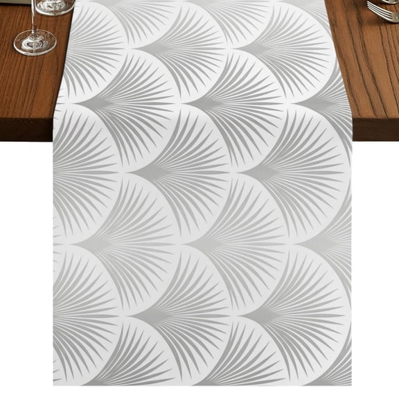 Gray Scalloped Scales Burlap Cotton Table Runner 13x36 Inches Short, Mid-Century Modern Geometric Farmhouse Table Runners, Outdoor Dining Table Decor for Baby Shower/Party/Wedding
