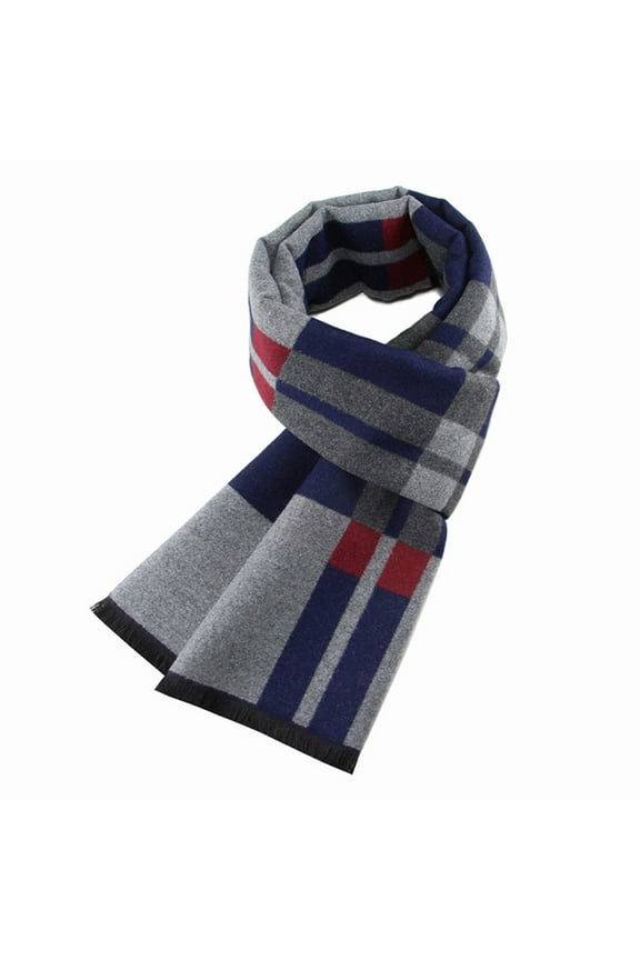 Gray Scarf Checkered Pattern Fuzzy Comfortable Winter Cold Men's Fashion