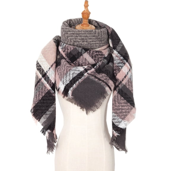 Gray Scarf Women Fall Winter Scarf Classic Tassel Plaid Scarf Warm Soft Chunky Large Blanket Wrap Shawl Scarves