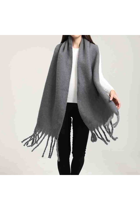 Gray Scarfs Scarf Popular Thickened Warm Scarf with Tassel Shawl for Women