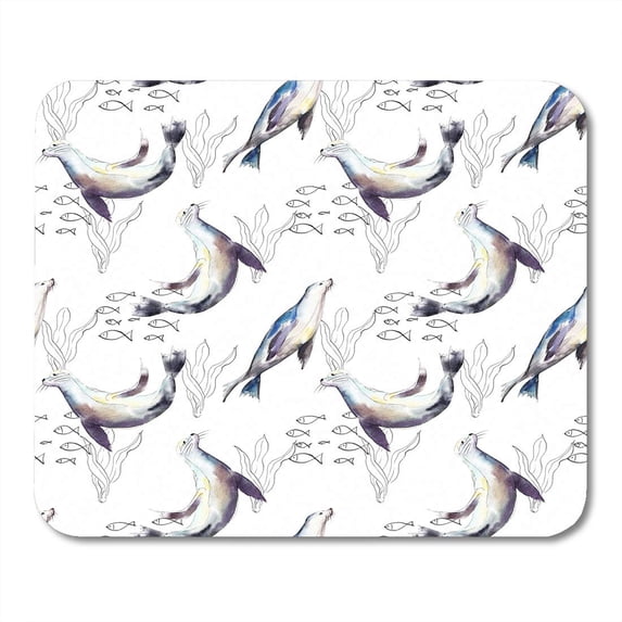 Gray Seals Doodle Watercolor Antarctic Aquatic Arctic Cartoon Mousepad Mouse Pad Mouse Mat 9x10 inch