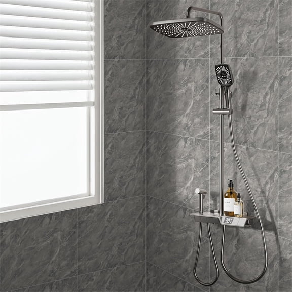 Gray Self-Adhesive Backsplash,12pcs Durable Stick on Backsplash for Living Room,Portable Bathroom Tile Stickers for Home,Office