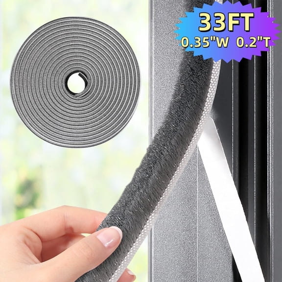 Self-Adhesive Soundproofing Weather Stripping for Doors and Windows 0.35" Wide x 0.2" Thick 33 Ft Noise Reduction and Insulation Solution Gray