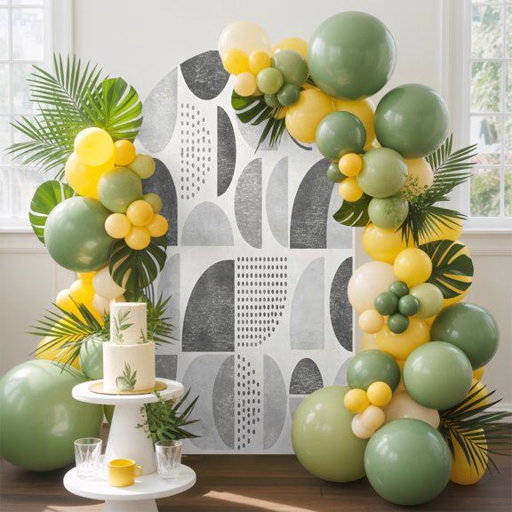 Gray Semicircles Arch Backdrop Cover 4 FT, Boho Art Modern Gray Slate Geometrics Dots Wedding Arch Cover Stretchy Backdrop Stands Covers for Birthday Party Ceremony Banquet Decor
