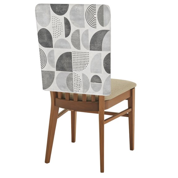 Gray Semicircles Chair Back Covers Set of 4 Boho Art Modern Gray Slate Geometrics Dots Removable Dining Chair Slipcovers Washable Seat Protector for Restaurant Party Banquet Kichen Decor