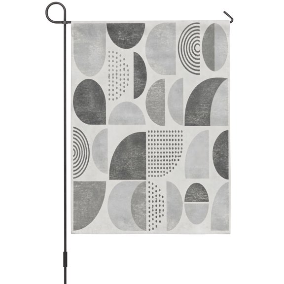 Gray Semicircles Garden Flag 12 x 18 Inches, Boho Art Modern Gray Slate Geometrics Dots Weather Proof Outdoor Patio Flags Double Sided Small Garden Decoration for Yard Outside Home