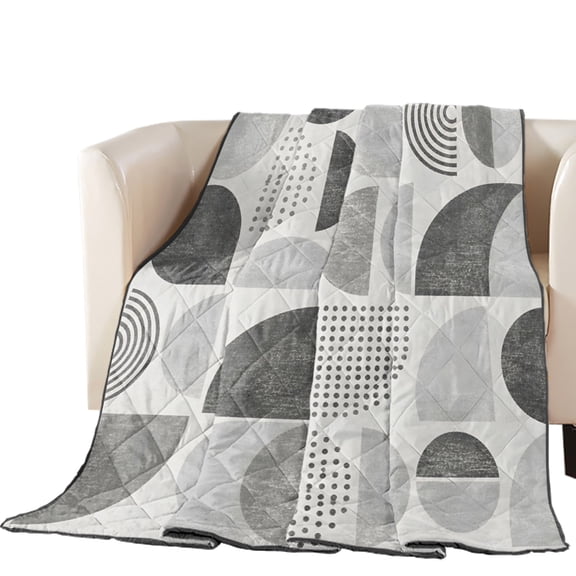 Gray Semicircles Quilted Comforters Cooling Blanket Oversized King Size, Boho Art Modern Gray Slate Geometrics Dots Cold Comfort for Hot Sleepers Lightweight Air Conditioning Quilt Blanket for Bed