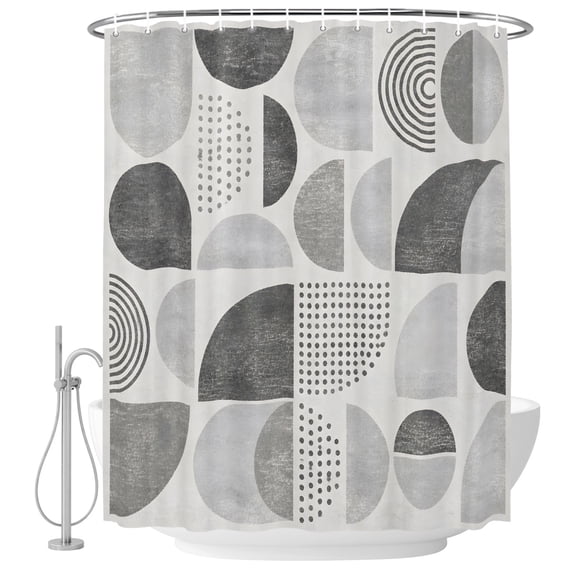 Gray Semicircles Shower Curtain for Bathroom, Boho Art Modern Gray Slate Geometrics Dots Waterproof Machine Washable Shower Curtain Set with Hooks, Bath Decoration for Home Bathtub Stall 72"x84"