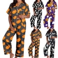 thumbnail image 1 of Gray Sequin Spooky Season Fall Loungewear Set Satin 2026 Cute Satin Ghost Pumpkin Print Short Sleeve Button Tops and Pants Matching L, 1 of 7