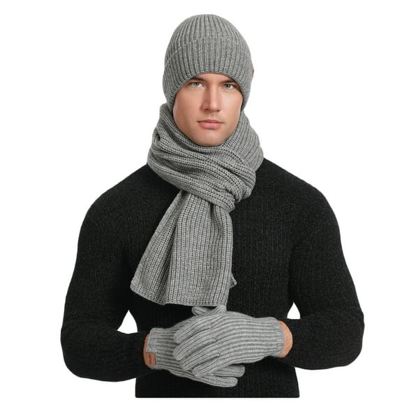 Gray Set Men Fashion Casual Winter Keep Warm Solid Knitted Hat Scarf Glove Acrylic Material Free Size In Gray For Logo Look