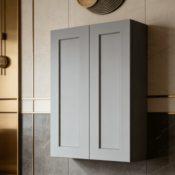 Gray Shaker Solid Wood Wall Cabinet with Soft-Close Doors and Adjustable Shelves - 27" Double Door Storage Unit for Kitchen, Bathroom, Laundry, Garage (Easy Assembly, 27"W x 12"D x 36"H)