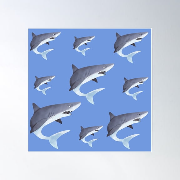 Gray Shark Pattern Poster Wall Art, Modern Wall Decor For Living Room Bedroom, 24x24 UNFRAMED