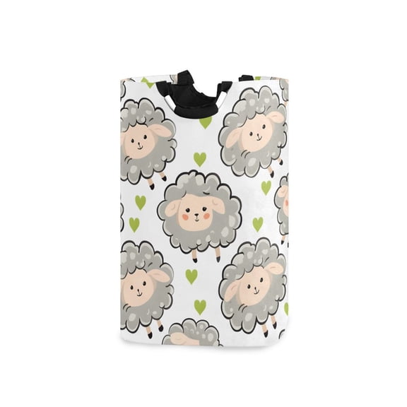 Gray Sheep Green Hearts Laundry Basket with Handles Foldable Laundry Hamper Freestanding Washing Bin 50L