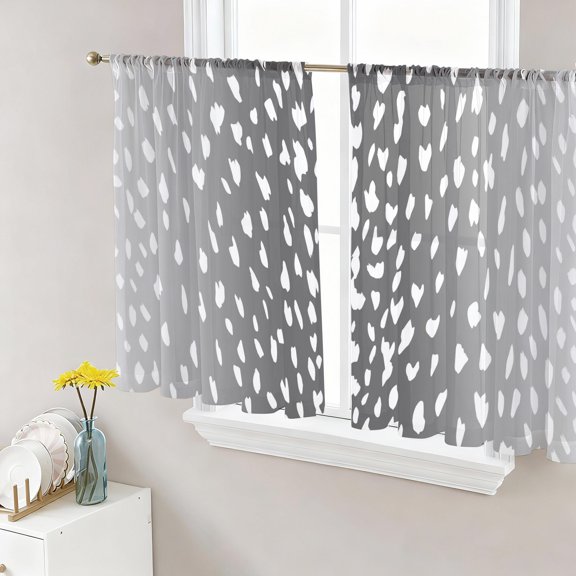 Gray Sheep Skin Semi Sheer Curtains 45 Inch Length 2 Panels Set, Abstract Farmhouse Print Sheer Kitchen Curtain Privacy Voile Window Curtain for Living Room Bedroom Rod Pocket Drapes