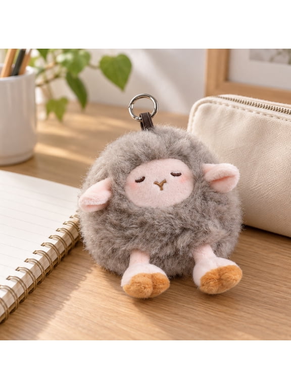 Gray Sheep Stuffed Animal with Soft Plush and Metal Ring,Cute Lamb Design,for Bag Decoration,Stuffed Animal Keychain Toy