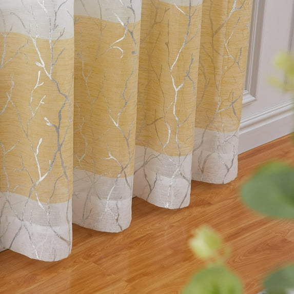 Gray Sheer Curtains Silver Tree Branch Semi Sheer Curtain Window Curtain Curtain Panels 63 Inch Length for Bedroom Living Room Set of 2 Curtain Panels, 52 X 63 Inch, Gray and White