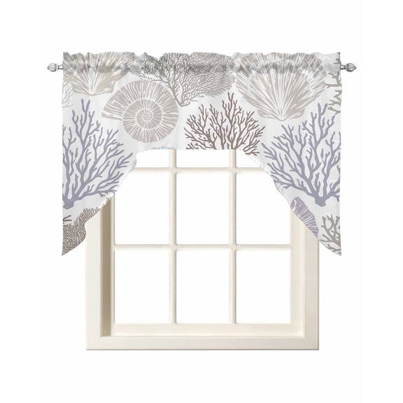 Gray Shell Coral Swag Curtains for Kitchen Coastal Summer Beach Nautical Ocean Valances for Windows Rod Pocket Small Window Treatment Short Topper for Cafe Bedroom Bathroom Decor 56x36 Inch