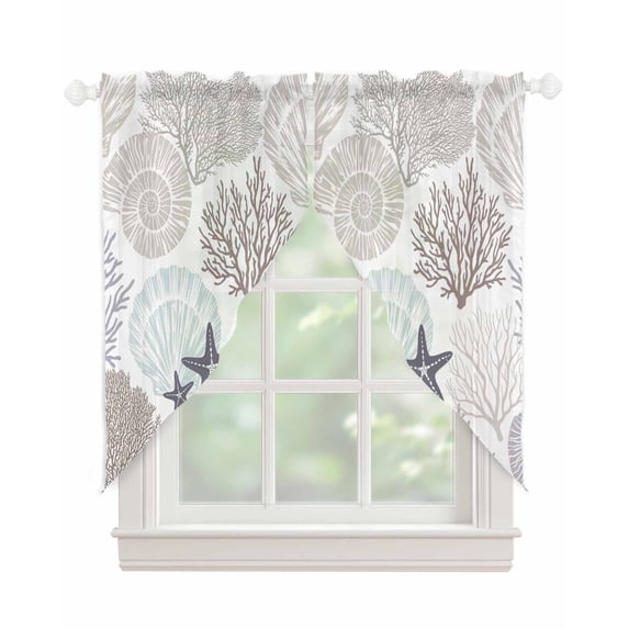 Gray Shell Coral Swag Valances for Windows, Coastal Summer Beach Nautical Ocean Rod Pocket Sheer Valances for Large Windows, Swag Toppers Light Filtering for Kitchen Living Room 2 Panels 36''x63''