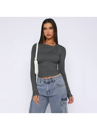 Grey Long Sleeve Crop Top