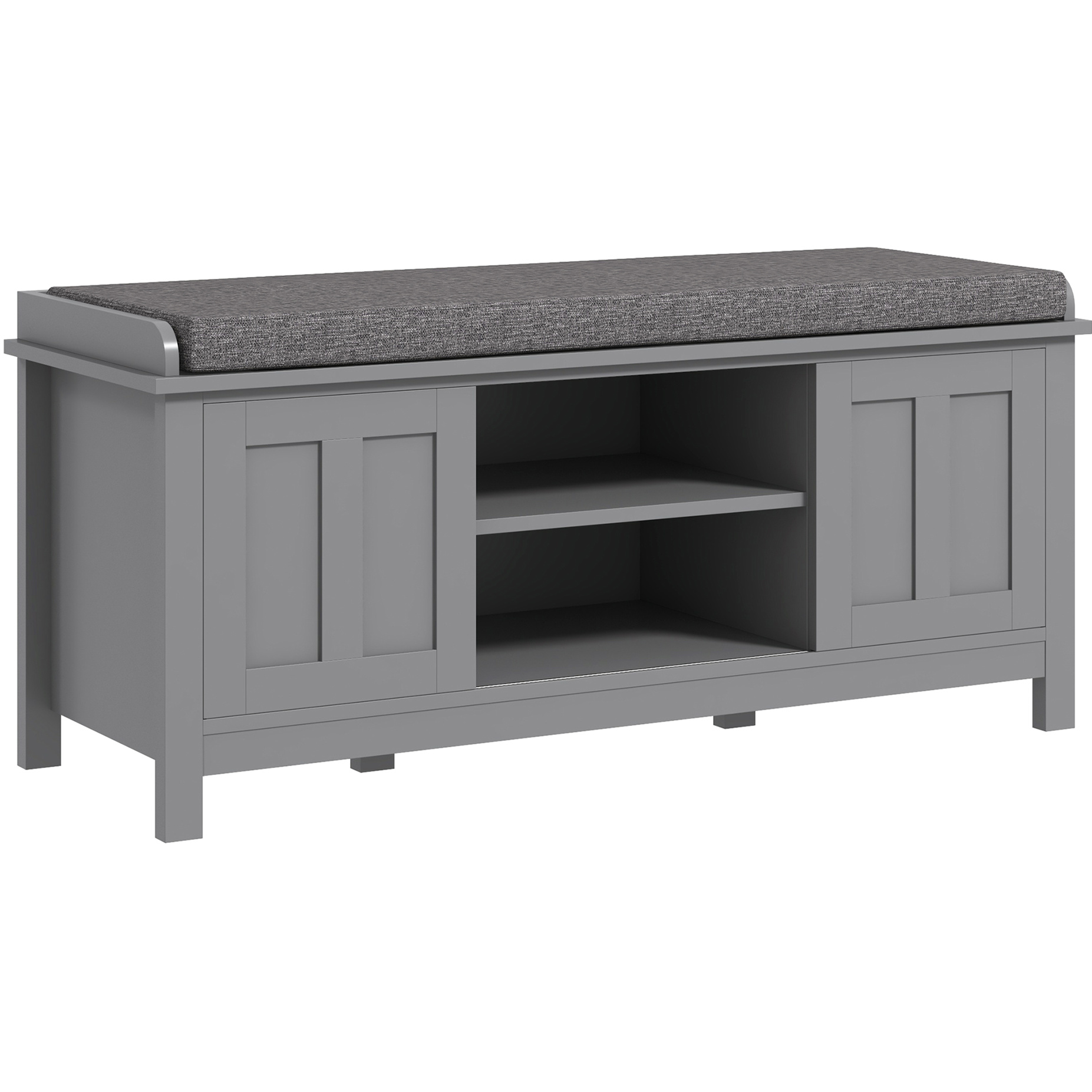 Grey Entry Bench Gray Shoe Bench With Cushion And Sliding Doors, 10 Pairs Holder ...