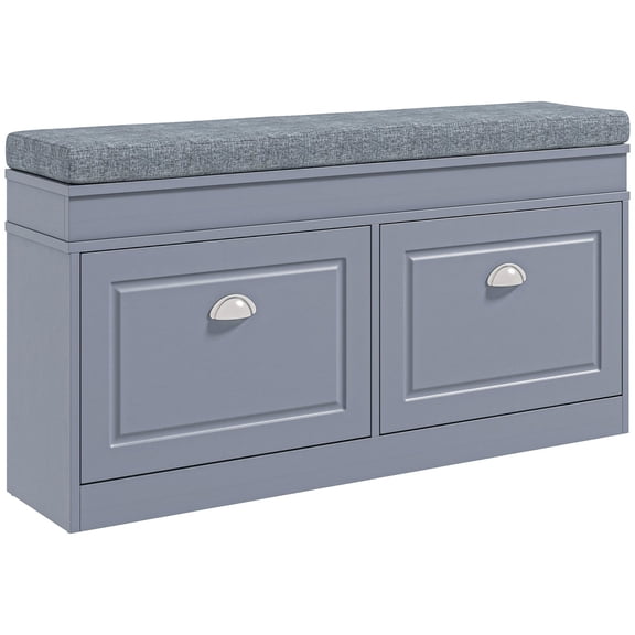 Gray Shoe Bench with Removable Cushion & Anti - Toppling Design / Comfortable & Secure Seating in Mudroom