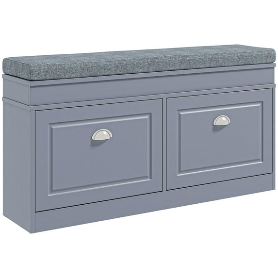 Gray Shoe Rack Bench with 2 Drawers & Adjustable Shelf / Comfortable Seating & Ample Shoe Storage in Entryway