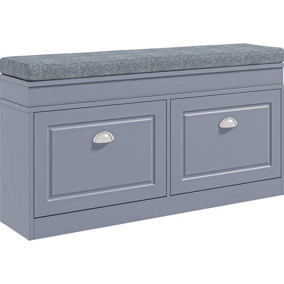 Gray Shoe Storage With Cushion, 2 Drawers, Adjustable Shelves, Holds 8 Pairs, And Functional Bench For Home Cabinet Shelf Entryway - Stores Pairs Of Footwear