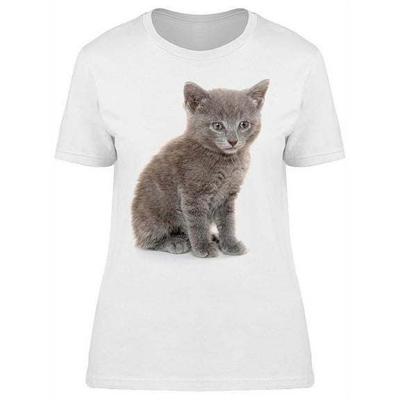 Gray Shorthair Kitten Sitting T-Shirt Women -Image by Shutterstock, Female Small