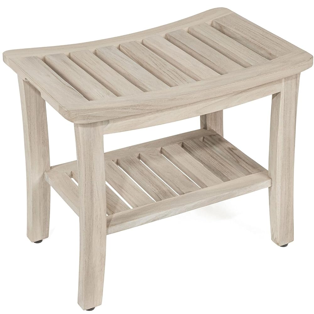 Gray Shower Bench With Shelf 21 Inch For Bathroom, Spa Fully